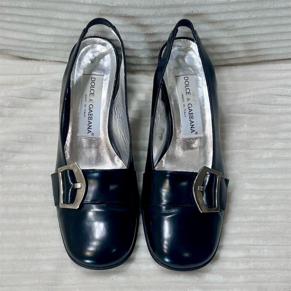 Dolce & Gabbana Authentic Women's Black Patent Leather Slingback Heels S…